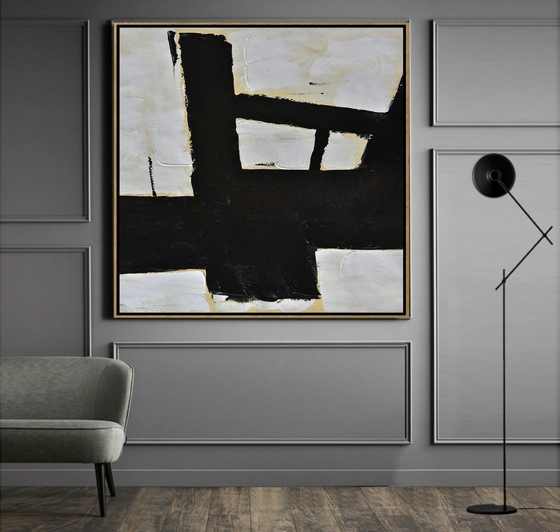 Extra Large Textured Painting On Canvas,Handmade Minimal Art Palette Knife Canvas Painting, Black White Beige - Large Abstract Art Handmade Acrylic Painting